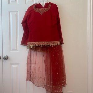4 piece red lehenga